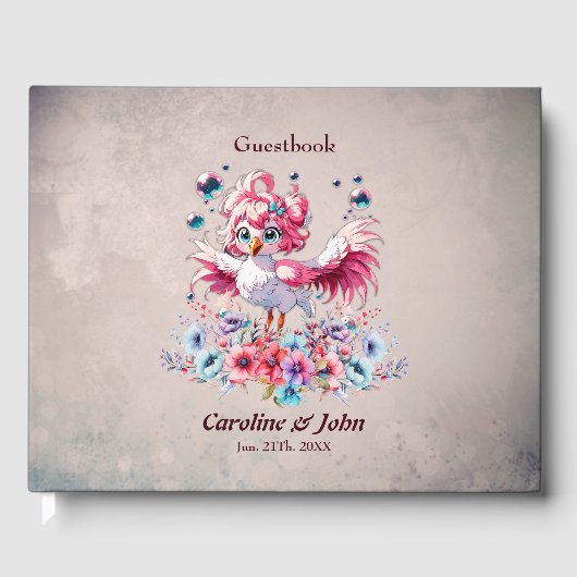 Niedlicher Flamingo im Stil des Cartoon, Gästebuch (Vorderseite)