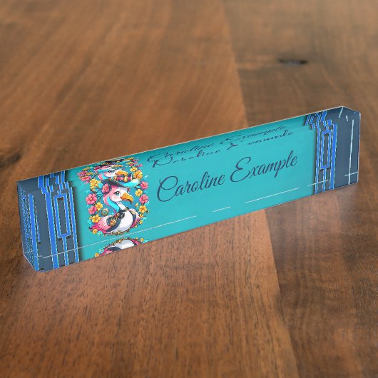 Niedlicher Flamingo mit einem farbenfrohen Sommerh Namensplakette (Seite)