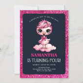 Niedlicher Flamingo mit Krongeburtstag Einladung (Vorderseite)