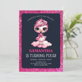 Niedlicher Flamingo mit Krongeburtstag Einladung (Stehend Vorderseite)