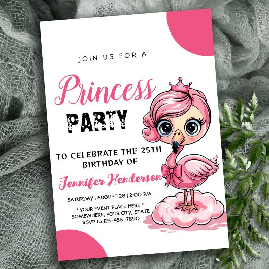 Niedlicher Flamingo mit Krongeburtstag Einladung