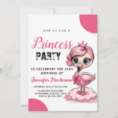 Niedlicher Flamingo mit Krongeburtstag Einladung (Vorderseite)