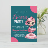 Niedlicher Flamingo mit Krongeburtstag Einladung (Stehend Vorderseite)