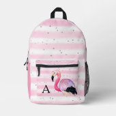 Niedlicher Flamingo Monogram Pink Strip Bedruckter Rucksack (Vorderseite)