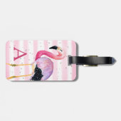 Niedlicher Flamingo Monogram Pink Strip Gepäckanhänger (Rückseite horizontal)