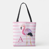 Niedlicher Flamingo Monogram Pink Strip Tasche (Rückseite)