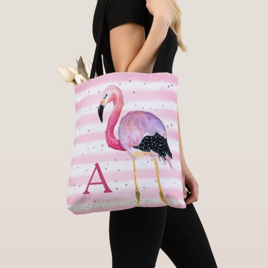 Niedlicher Flamingo Monogram Pink Strip Tasche (Von Nahem)