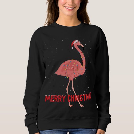 Niedlicher Flamingo Weihnachtsbaum Lichter Sweatshirt (Vorderseite)