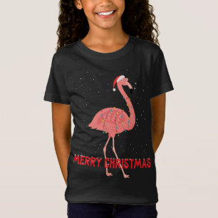 Niedlicher Flamingo Weihnachtsbaum Lichter T-Shirt