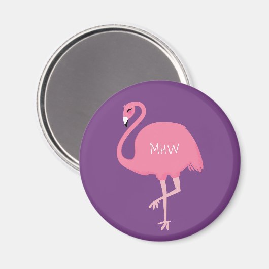 Niedlicher Flamingos-benutzerdefinierter Monogramm Magnet (Vorderseite/Rückseite)