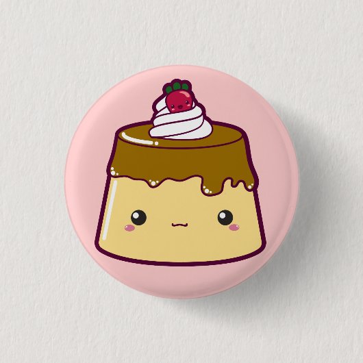 Niedlicher Flan mit Erdbeere u. Creme Button (Vorderseite)