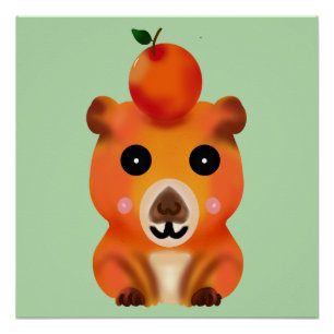 Niedlicher flauschiger Capybara mit Orange Kawai Poster