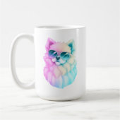 Niedlicher flauschiger Hund  in einer Sonnenbrill Kaffeetasse (Links)