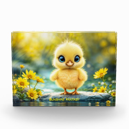 Niedlicher, flauschiger Küken mit großen Augen, st Fotoblock (Vorderseite)