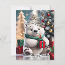 Niedlicher flauschiger Weihnachtsbär mit Geschenk.
