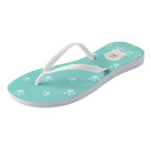 Niedlicher, flauschiger weißer Puppenhund Lover Mo Badesandalen (Schrägansicht)