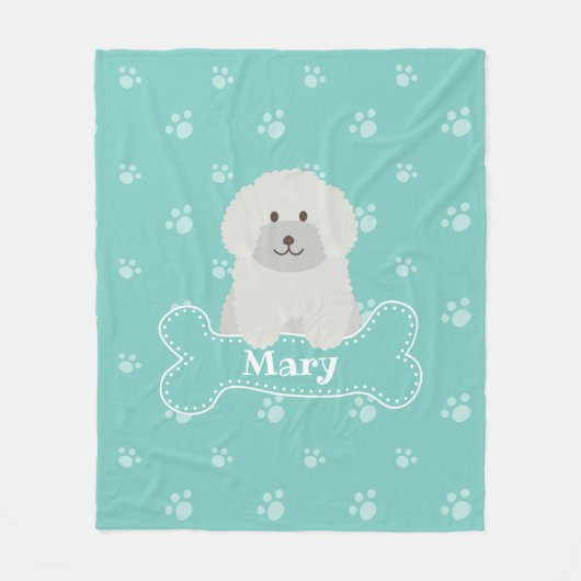 Niedlicher, flauschiger weißer Puppenhund Lover Mo Fleecedecke (Vorderseite)