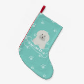 Niedlicher, flauschiger weißer Puppenhund Lover Mo Kleiner Weihnachtsstrumpf (Vorderansicht (hängend))