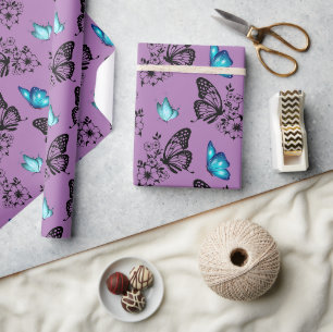 Niedlicher Floral Butterfly-Muster-Lavendel Geschenkpapier