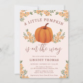 Niedlicher Floral Fall Pumpkin Pink Babydusche Einladung (Vorderseite)