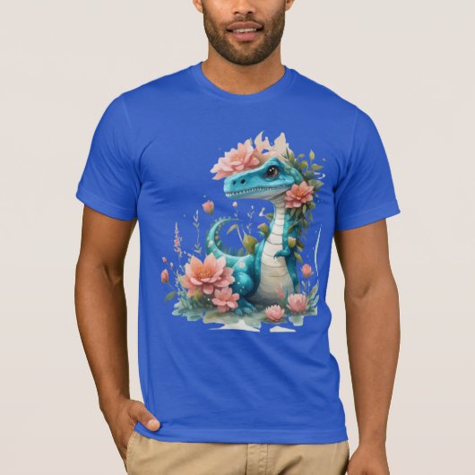 Niedlicher floraler Dinosaurier T-Shirt (Vorderseite)