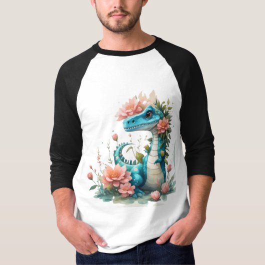 Niedlicher floraler Dinosaurier T-Shirt (Vorderseite)