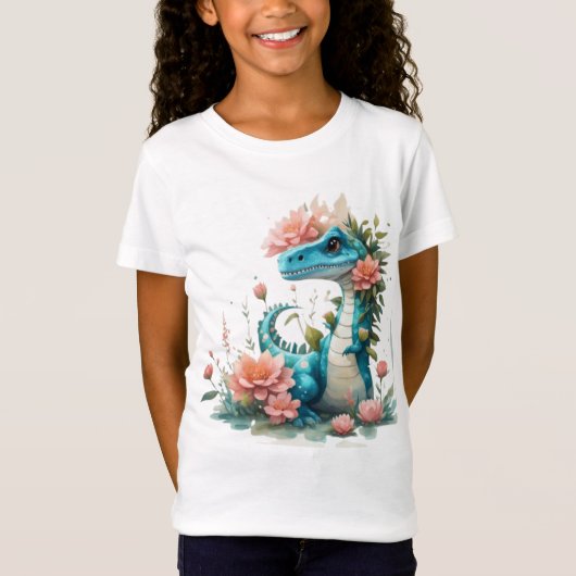 Niedlicher floraler Dinosaurier T-Shirt (Vorderseite)