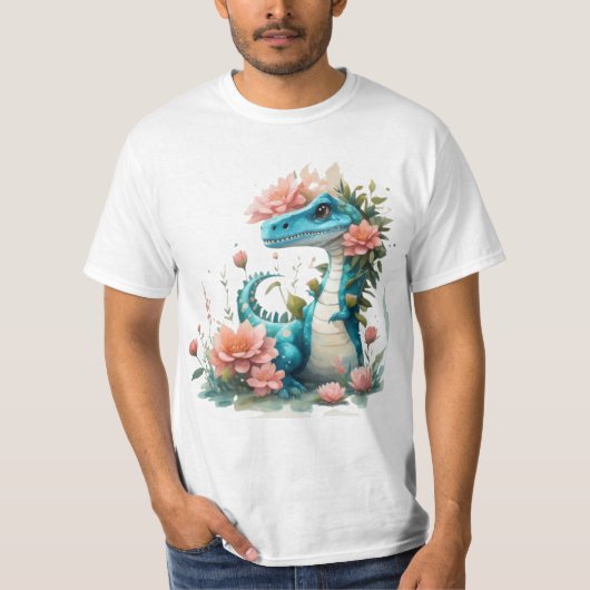 Niedlicher floraler Dinosaurier T-Shirt (Vorderseite)