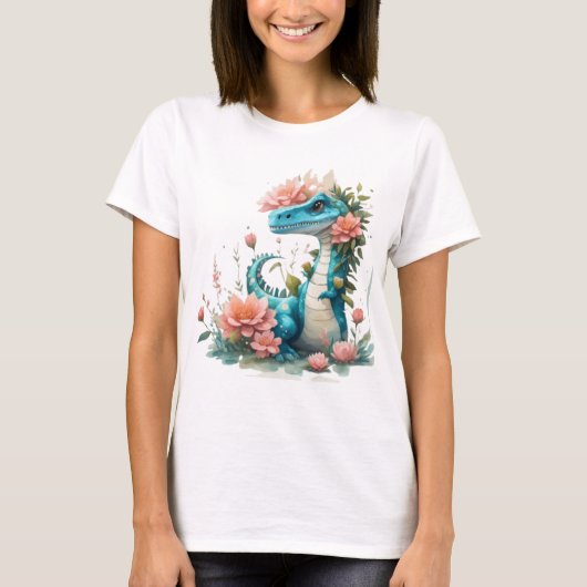 Niedlicher floraler Dinosaurier T-Shirt (Vorderseite)