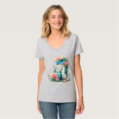 Niedlicher floraler Dinosaurier T-Shirt (Vorderseite Vollansicht)