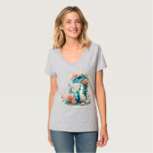 Niedlicher floraler Dinosaurier T-Shirt (Vorderseite Vollansicht)