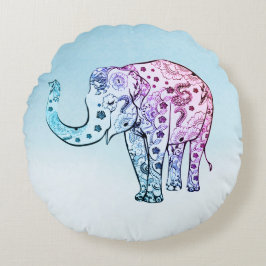Niedlicher, floraler Gradient Elefant Rundes Kissen