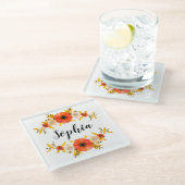 Niedlicher Florenkorb-Text Glasuntersetzer (Schrägansicht)