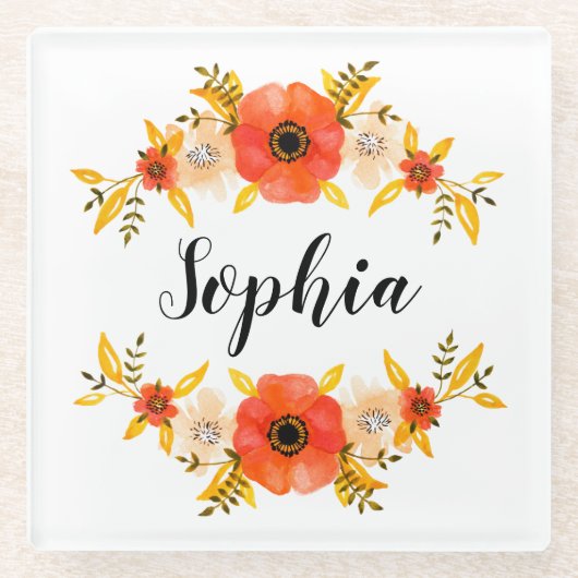 Niedlicher Florenkorb-Text Glasuntersetzer (Vorderseite)