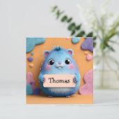 Niedlicher Fluffy Blue Hamster mit Namensschild (Stehend Vorderseite)