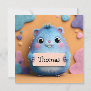 Niedlicher Fluffy Blue Hamster mit Namensschild
