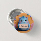 Niedlicher Fluffy Blue Hamster mit Namensschild Button (Vorne & Hinten)