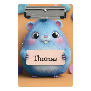 Niedlicher Fluffy Blue Hamster mit Namensschild Mini Klemmbrett