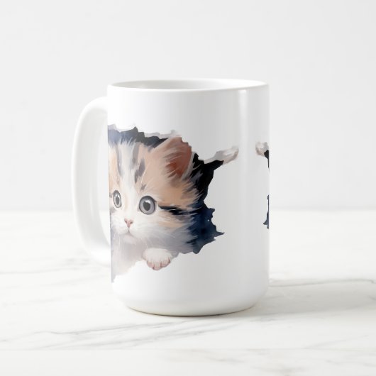 NIEDLICHER FLUFFY CALICO KITTEN-GESICHT KAFFEETASSE (Vorderseite Links)