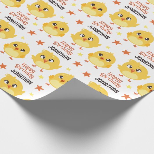 Niedlicher Fluffy Chick Yellow Kindergeburtstag Geschenkpapier (Ecke)