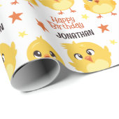 Niedlicher Fluffy Chick Yellow Kindergeburtstag Geschenkpapier (Rolleneckpunkt)