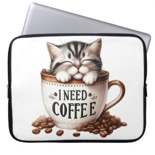 NIEDLICHER FLUFFY GRAY TABBY KITTEN IN KAFFEE CUP LAPTOPSCHUTZHÜLLE