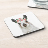 Niedlicher Fluffy Llama mit Rose Blume Kronen Getränkeuntersetzer (Linke Seite)