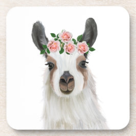Niedlicher Fluffy Llama mit Rose Blume Kronen Getränkeuntersetzer
