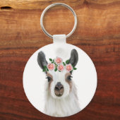 Niedlicher Fluffy Llama mit Rose Blume Kronleuchte Schlüsselanhänger (Vorderseite)