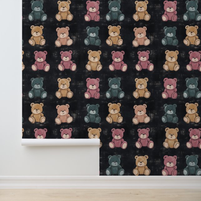 Niedlicher Fluffy sitzender Teddybären-Khalk Zeich Tapete (Anwendung)