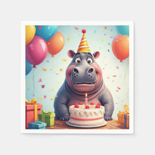 Niedlicher Flusspferd-Geburtstag mit Kuchen Serviette