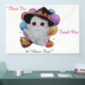 Niedlicher Flying Ghost on Broom mit Balloons & Pu Banner (Messe)