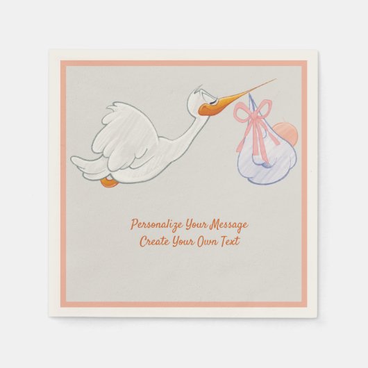 Niedlicher Flying Stork mit Pink Baby Bundle Serviette (Vorderseite)