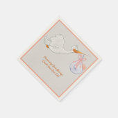 Niedlicher Flying Stork mit Pink Baby Bundle Serviette (Ecke)